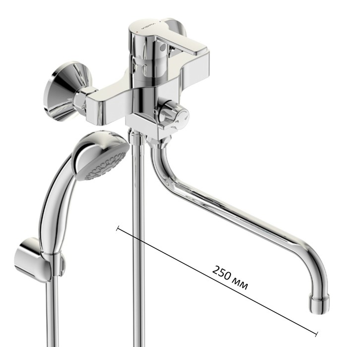 Смеситель для ванны Vidima "ВидимаУно", настенный, излив 250 мм, хром