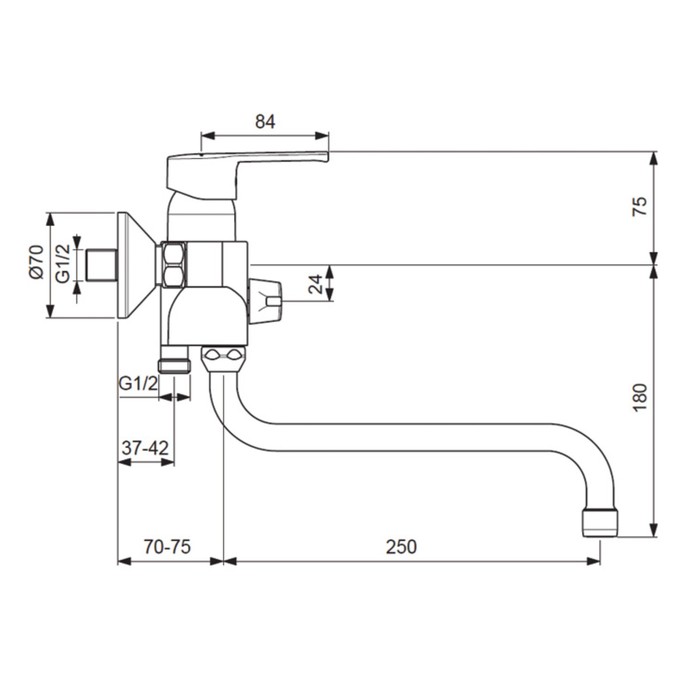 Смеситель для ванны Vidima "ВидимаУно", настенный, излив 250 мм, хром