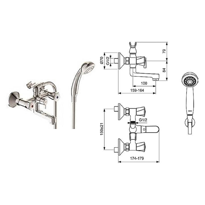 Смеситель для ванны Vidima "Видима Лайф", настенный, излив 100 мм, хром