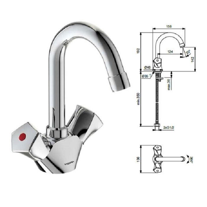 Смеситель для раковины Vidima "Видима Лайф", излив 124 мм, хром