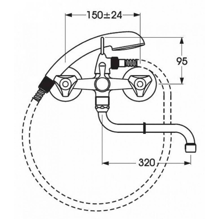 Смеситель для ванны Vidima "Искар", настенный, излив 320 мм, хром