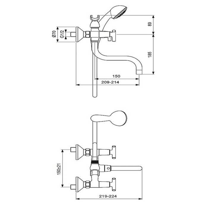 Смеситель для ванны Vidima "Тринити", настенный, излив 150 мм, хром