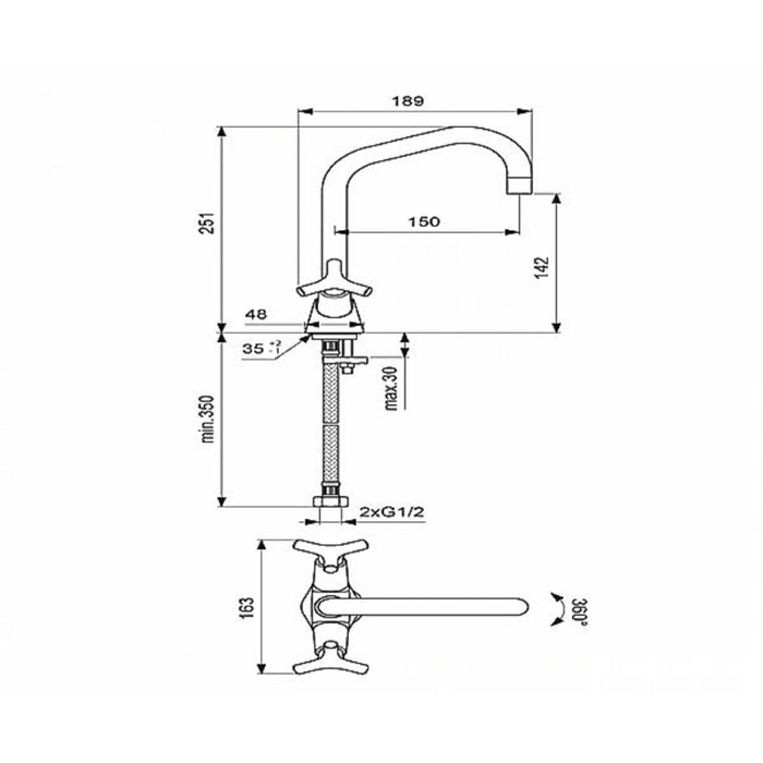 Смеситель для раковины Vidima "Тринити", излив 150 мм, без донного клапана, хром