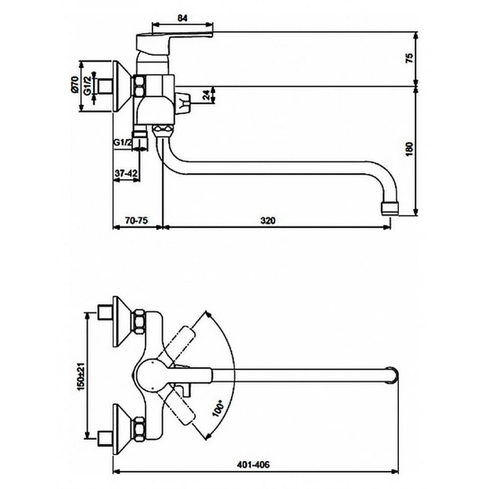 Смеситель для ванны Vidima "ВидимаУно", излив 320 мм, хром