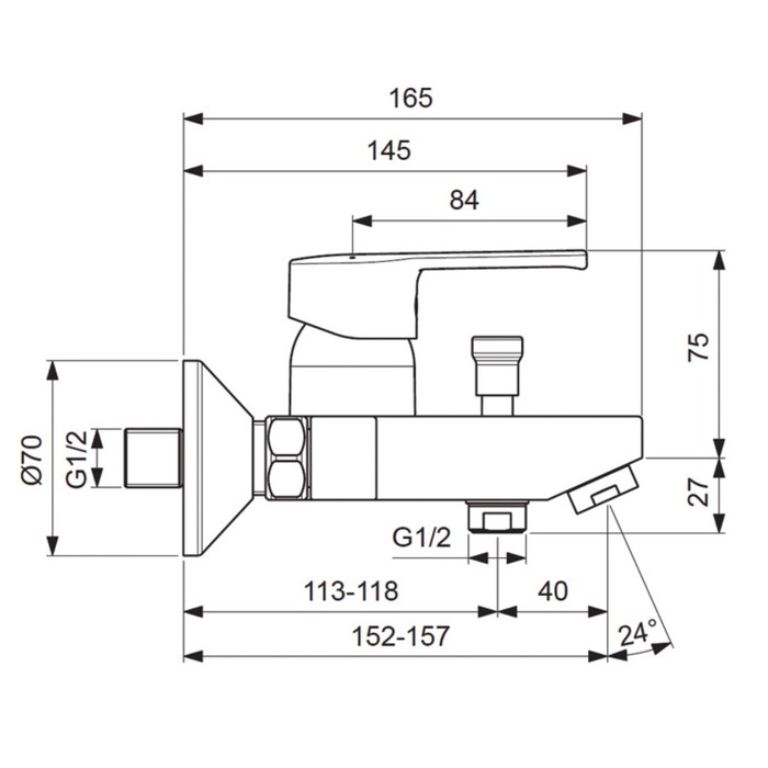 Смеситель для ванны Vidima "ВидимаУно", литой излив 95 мм, хром