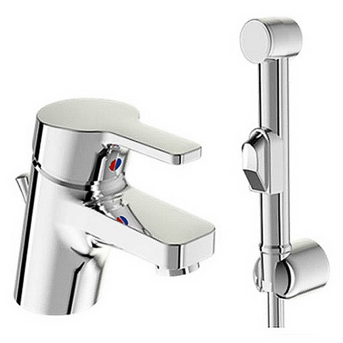 Смеситель для раковины Vidima "Форм", без донного клапана, с гигиеническим душем, хром