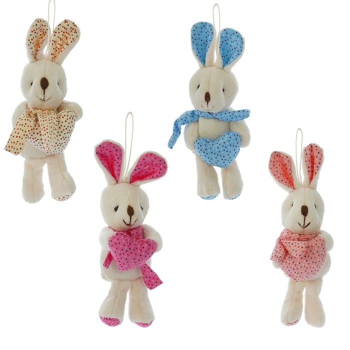 Мягкая игрушка-подвеска "Зайка в шарфе" с сердечком, цвета МИКС