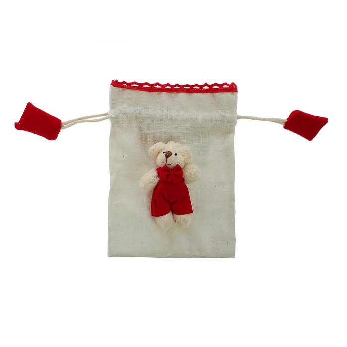 Мешок для подарков "Белый мишка" с завязками, виды МИКС