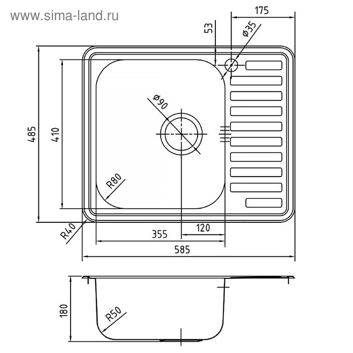 

Мойка для кухни IDDIS Strit S, STR58PLi77, полированная, чаша слева, 585х485 мм