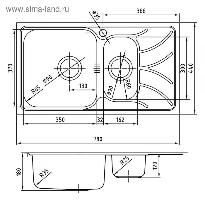 

Мойка для кухни IDDIS Arro S, ARR78SXi77, шелк, чаша слева, 780х440 мм