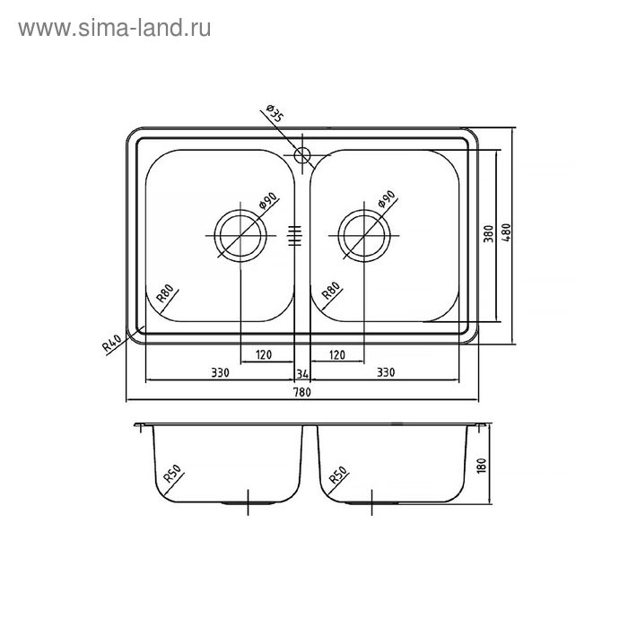 

Мойка для кухни IDDIS Strit S, STR78S2i77, шелк, 2 чаши, 780х480 мм