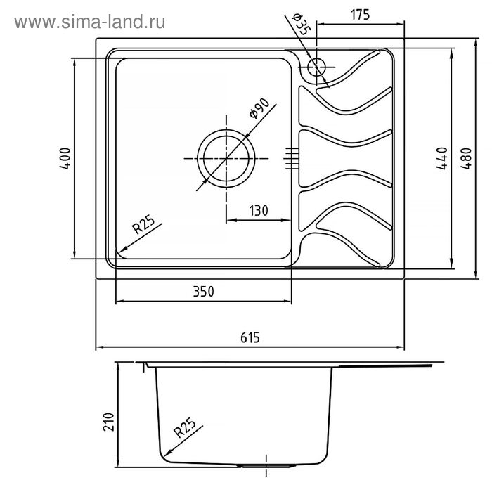 

Мойка для кухни IDDIS Reeva S, REE61SLi77, шелк, чаша слева, 615х480 мм