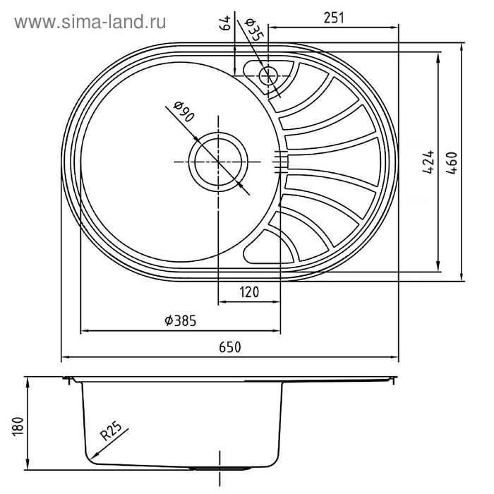 

Мойка для кухни IDDIS Suno S, SUN65SLi77, шелк, чаша слева, 650х460 мм