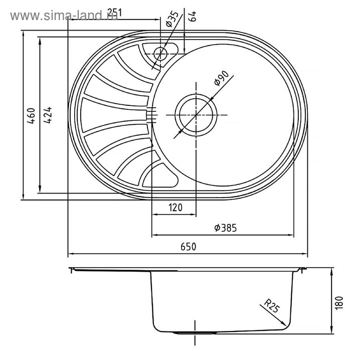 

Мойка для кухни IDDIS Suno S, SUN65SRi77, шелк, чаша справа, 650х460 мм