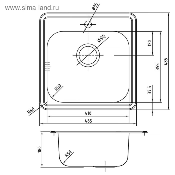 

Мойка для кухни IDDIS Strit S, STR48P0i77, полированная, 485х485 мм