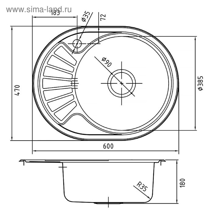 

Мойка для кухни IDDIS Suno S, SUN60PRi77, полированная, чаша справа, 600х470 мм
