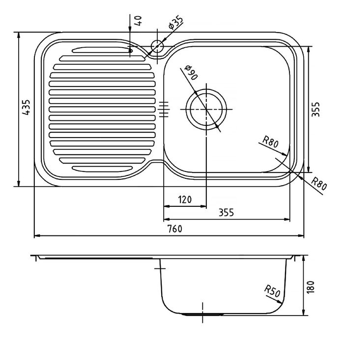 Мойка для кухни IDDIS Strit S, STR76SRi77, шелк, чаша справа, 760х435 мм