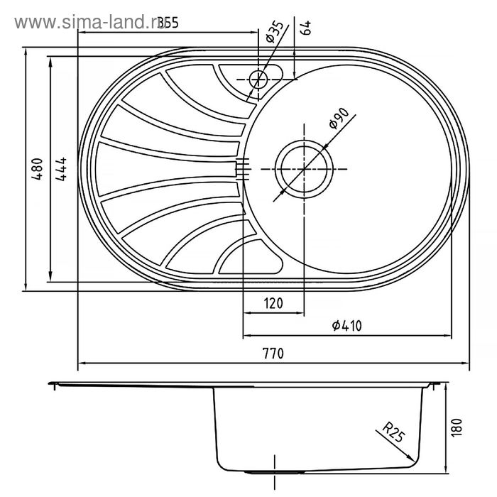

Мойка для кухни IDDIS Suno S, SUN77SRi77, шелк, чаша справа, 770х480 мм