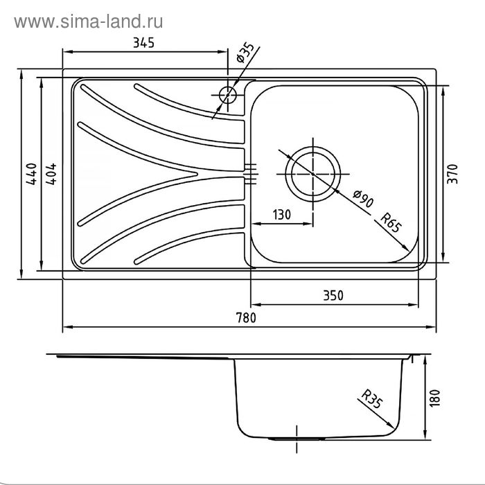 

Мойка для кухни IDDIS Arro S, ARR78SRi77, шелк, чаша справа, 780х440 мм