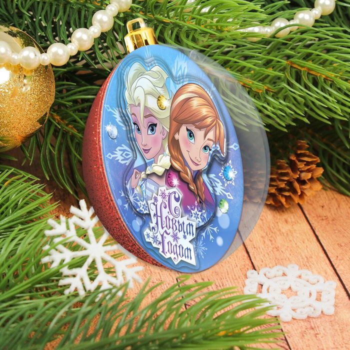 Шар новогодний "С Новым годом" Холодное сердце с 3D аппликацией + стразы, блестки 2 гр