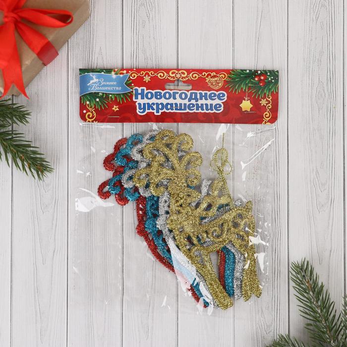 фото Украшение ёлочное "олени резные" 6,5х14 см (набор 4 шт) микс зимнее волшебство