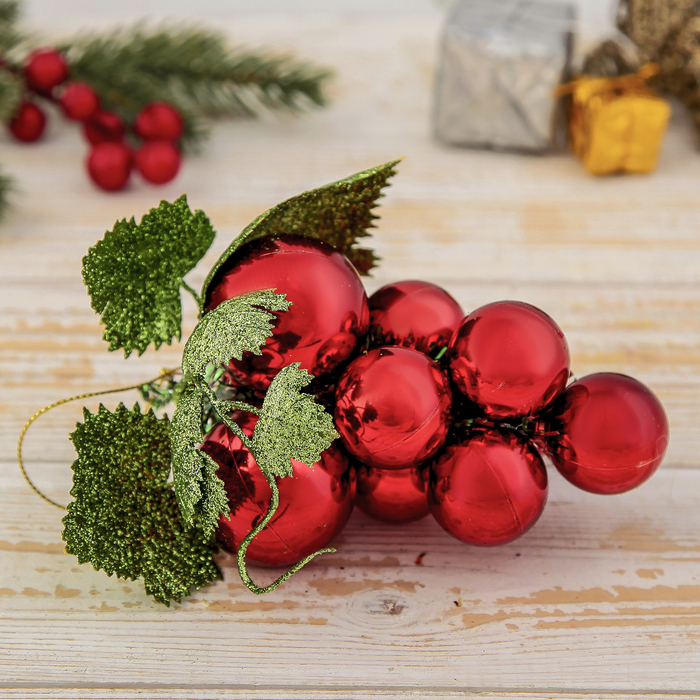 Ёлочная игрушка "Виноградная гроздь" красная, глянцевая