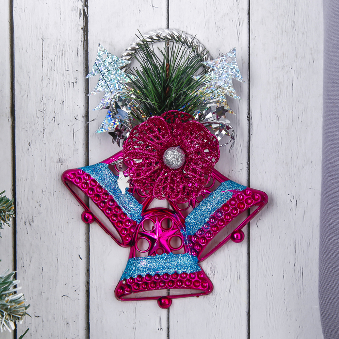 Украшение новогоднее "Колокольчики яркие с цветком" 12*15 см