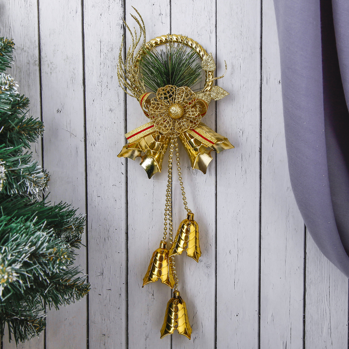 Украшение новогоднее "Колокольчики с кольцом и цветком" 11,5*32 см