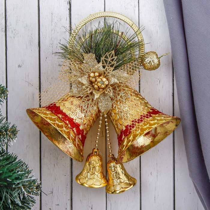 Украшение новогоднее "Колокольчики с вкраплениями с цветком" 19*37 см