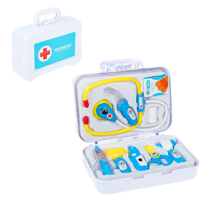 Набор доктора "Доктор-2", желто-голубой, в чемодане, 9 предметов, свет, звук