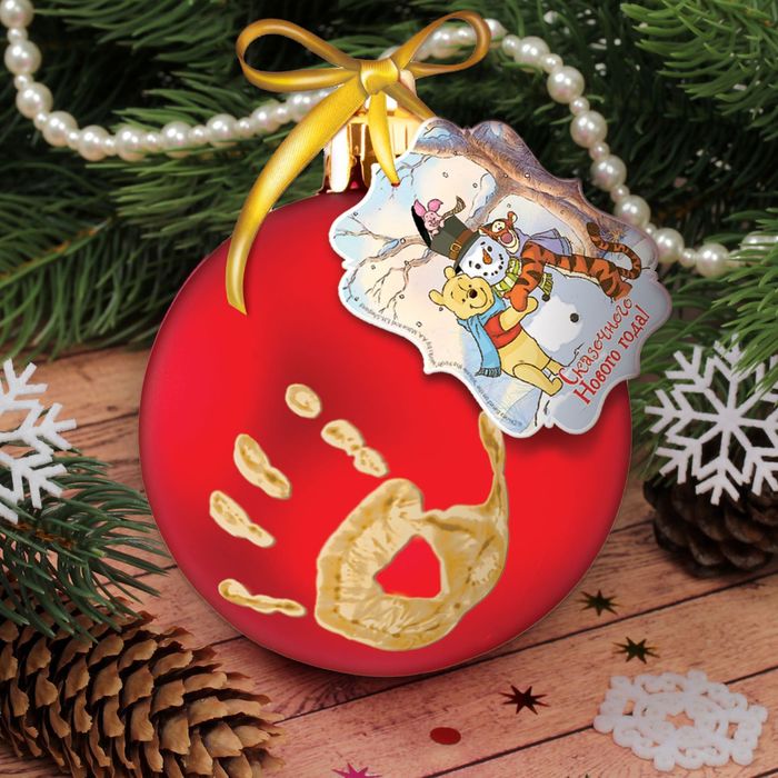 Шар новогодний "Отпечаток детской ручки" Медвежонок Винни и его друзья, красный