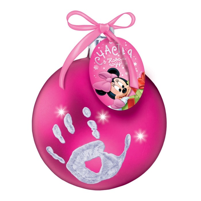 Шар новогодний "Отпечаток детской ручки" Минни Маус, фуксия