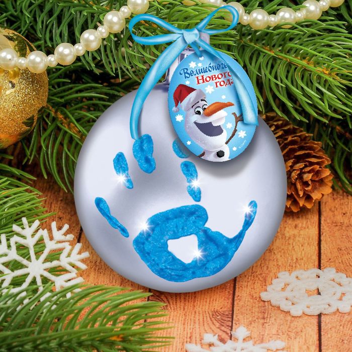 Шар новогодний "Отпечаток детской ручки" Холодное сердце, серебро