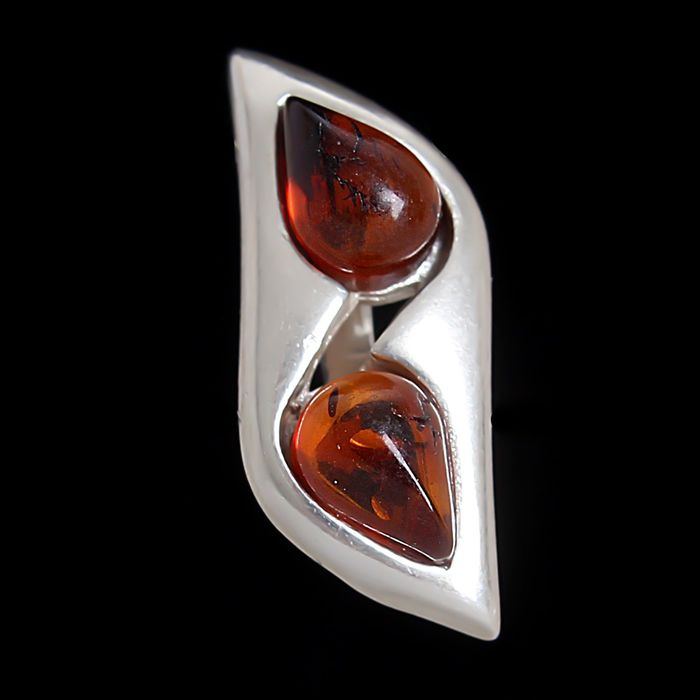 Подвеска посеребрение "Янтарь" листок