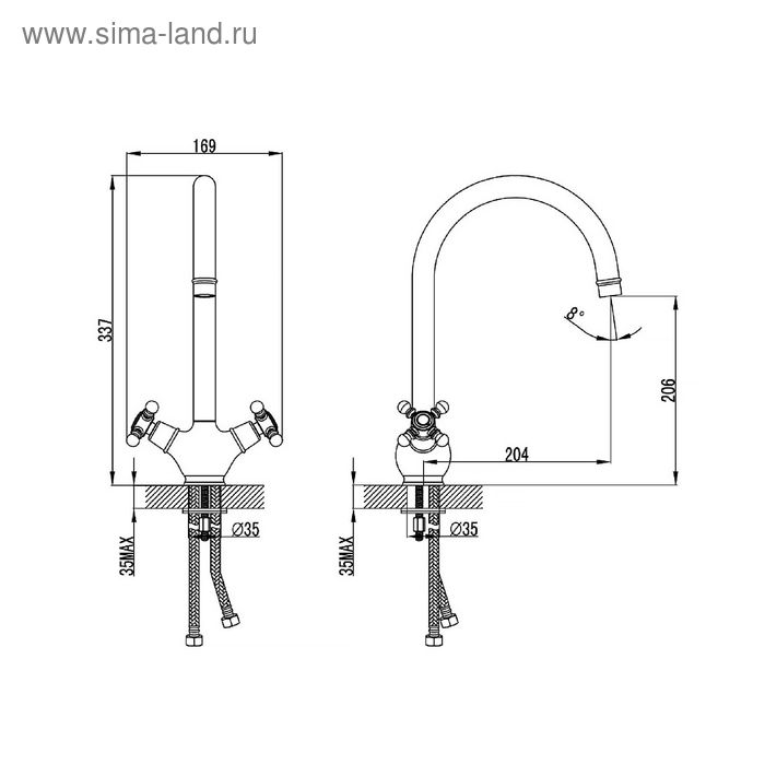 

Смеситель для кухни IDDIS SAM, SAMSB00i05, двухвентильный