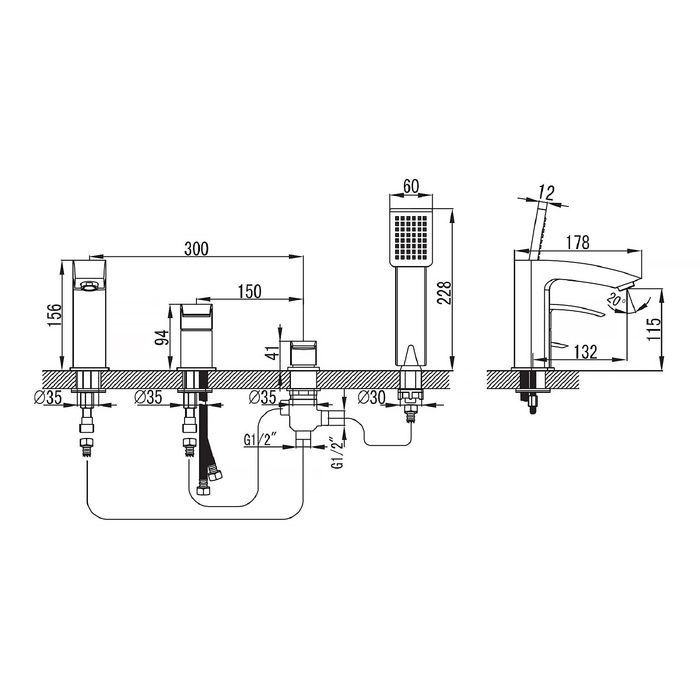Смеситель для ванны IDDIS Vane, VANSB40I07, врезной на 4 отверстия