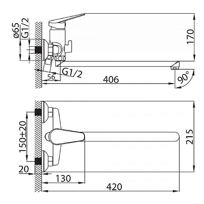Смеситель для ванны Milardo Hudson, HUDSBLCM10, с длинным изливом