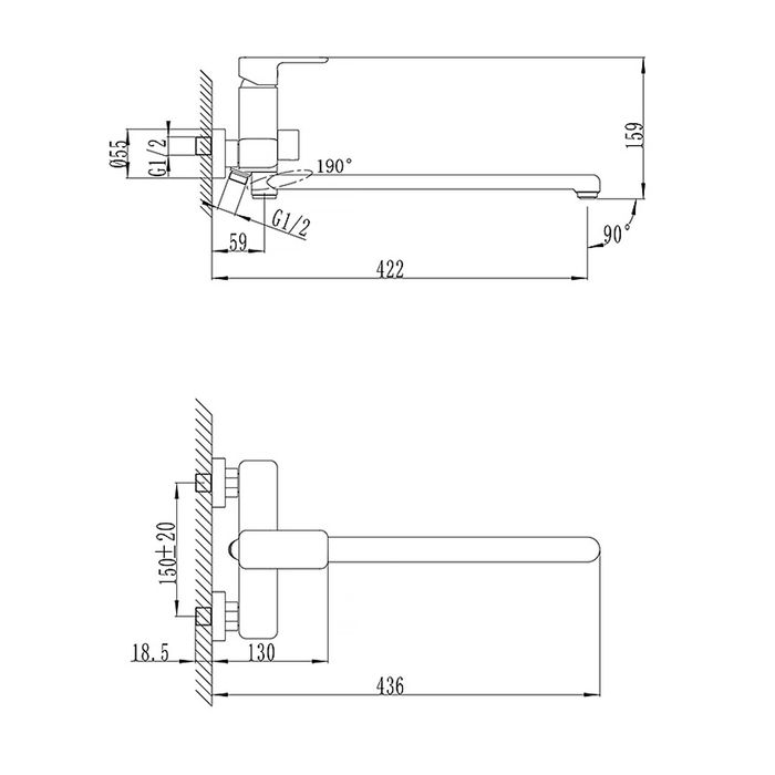 Смеситель для ванны IDDIS Brick, BRISBL2i10, с длинным изливом