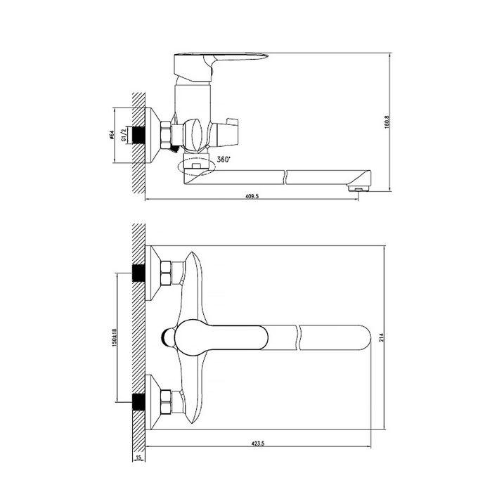 Смеситель для ванны IDDIS Cuba, CUBSBL2i10, с длинным изливом