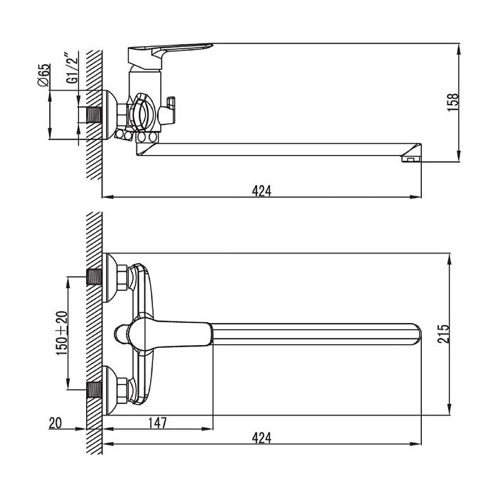 Смеситель для ванны IDDIS District, DISSBL2i10, с длинным изливом