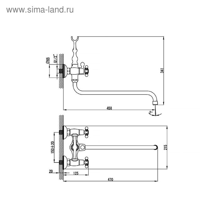 

Смеситель для ванны IDDIS SAM, SAMSBL2i10, двухвентильный, с длинным изливом