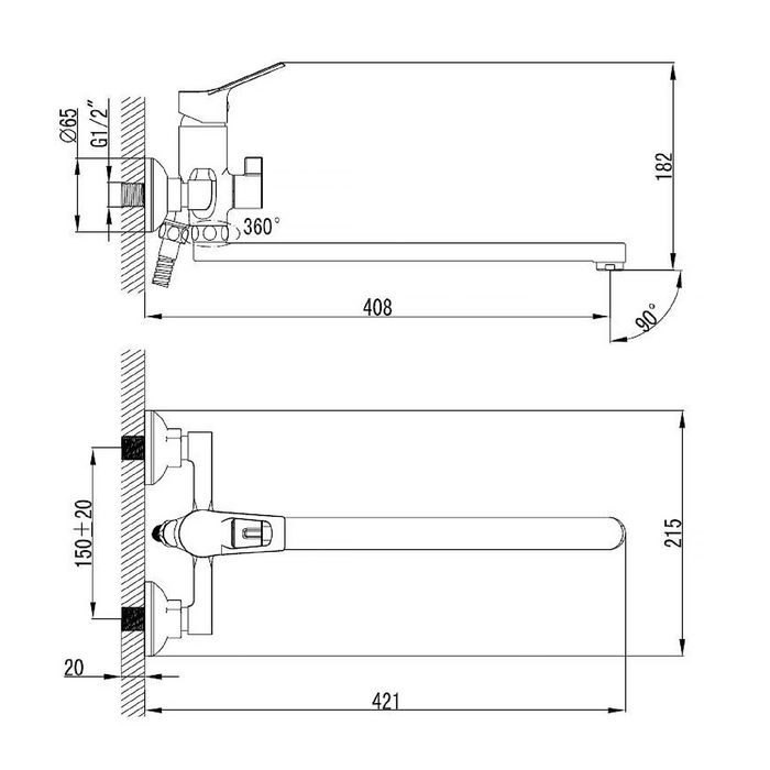 Смеситель для ванны Milardo Ukon, UKOSBLCM10, с длинным изливом
