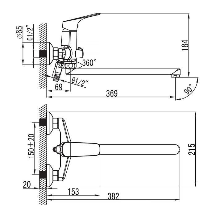 Смеситель для ванны IDDIS Vinsente, VINSBL2i10, с длинным изливом