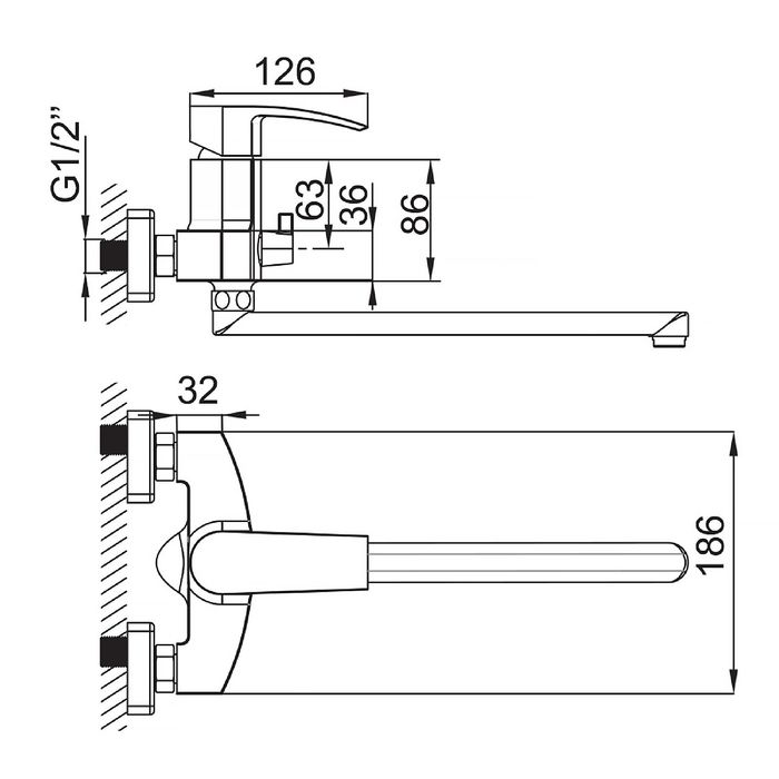 Смеситель для ванны IDDIS Vane VANSBL0i10, с длинным изливом