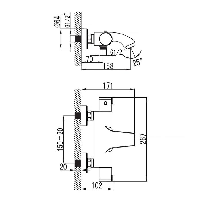 Смеситель для ванны IDDIS Thermolifeс,THESB00I74, с термостатом
