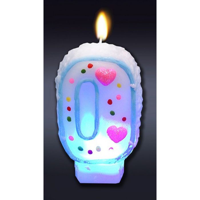 Свеча для торта цифра "Хамалеон" белая "0", мигающая