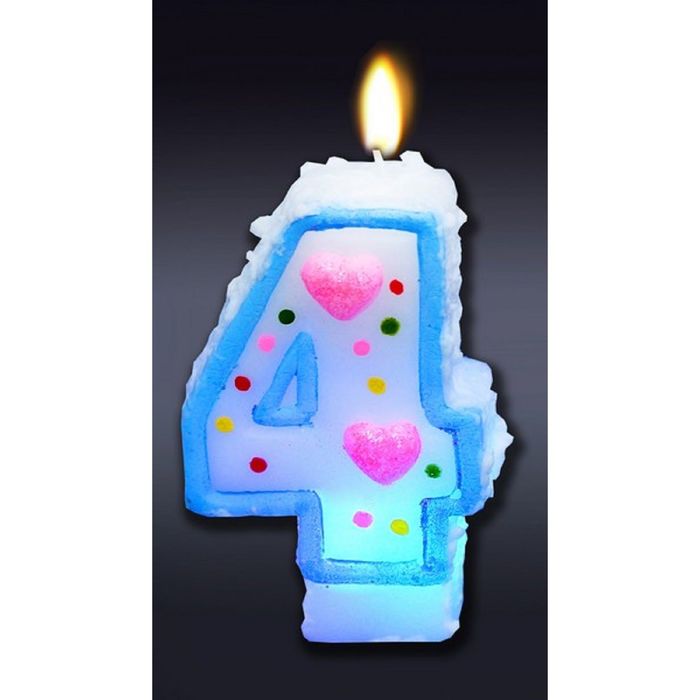 Свеча для торта цифра "Хамалеон" белая "4", мигающая