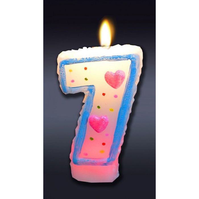 Свеча для торта цифра "Хамалеон" белая "7", мигающая