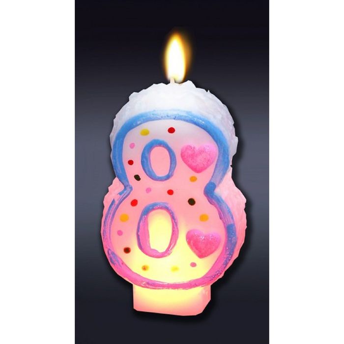 Свеча для торта цифра "Хамалеон" белая "8", мигающая