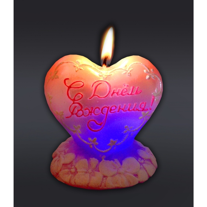 Свеча мигающая "Сердце: С днём рождения!"